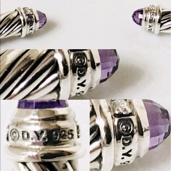 David Yurman Amethyst Diamond Cable Cuff Bracelet - Picture 6 of 8